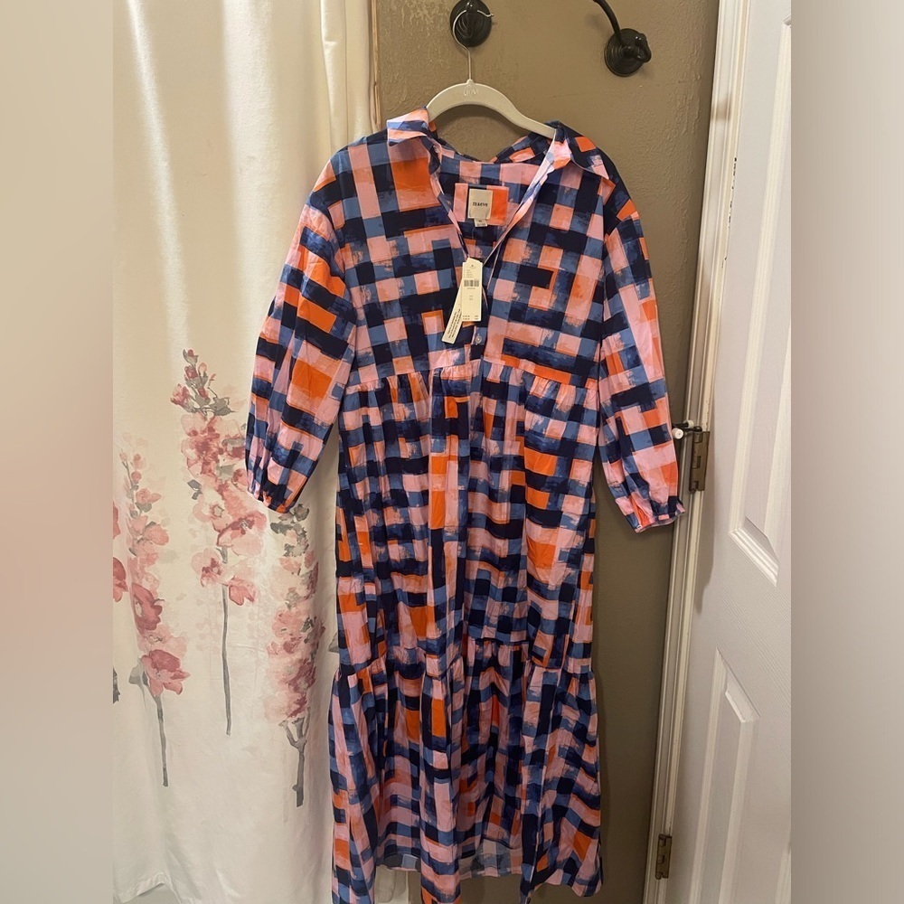 Anthropologie The Bettina Tiered Shirt Dress by Maeve XS Color: DARK BLUE NWT - Picture 8 of 8